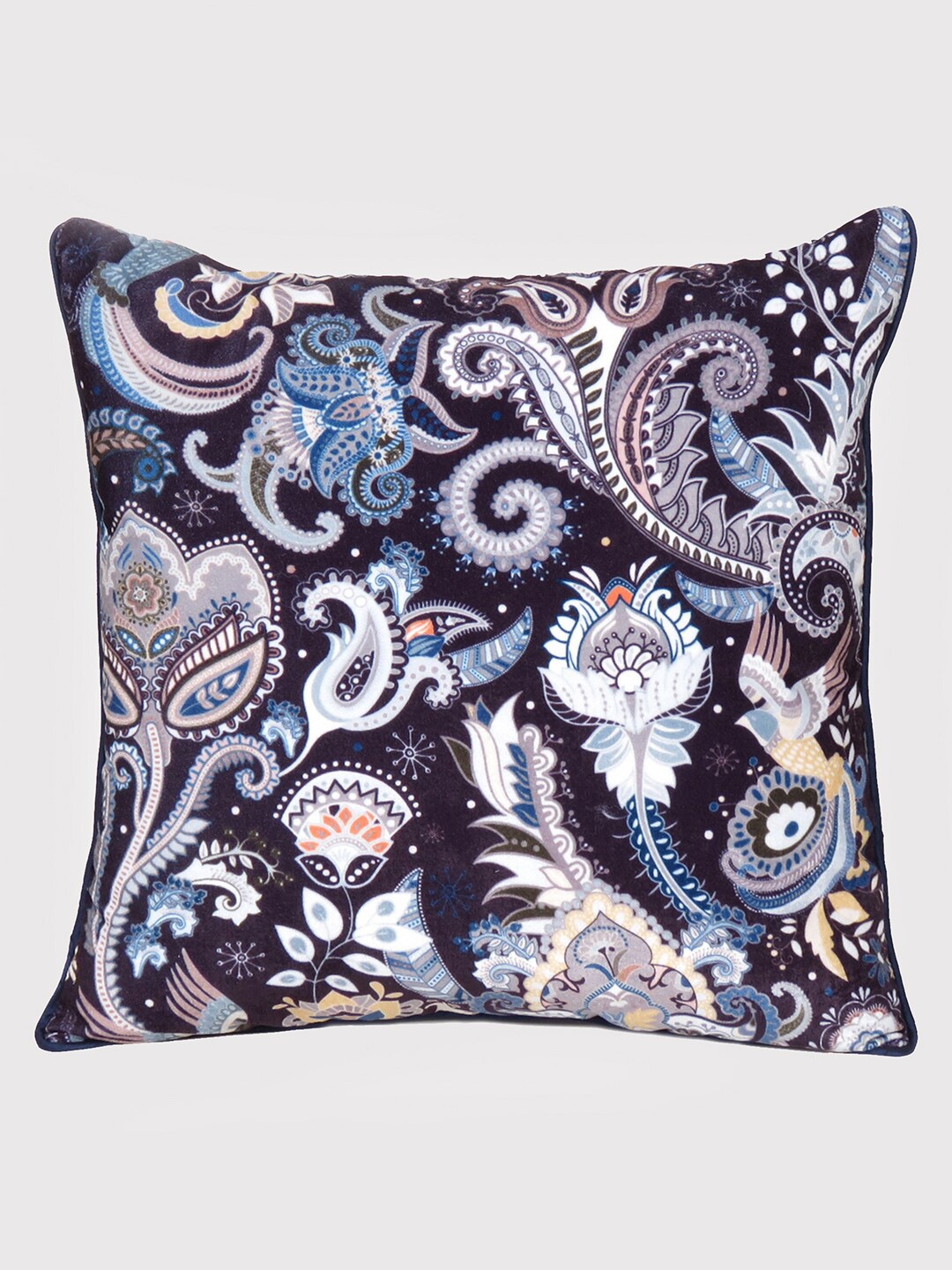 

OUSSUM Blue & White Ethnic Motifs Printed Velvet Square Cushion Cover