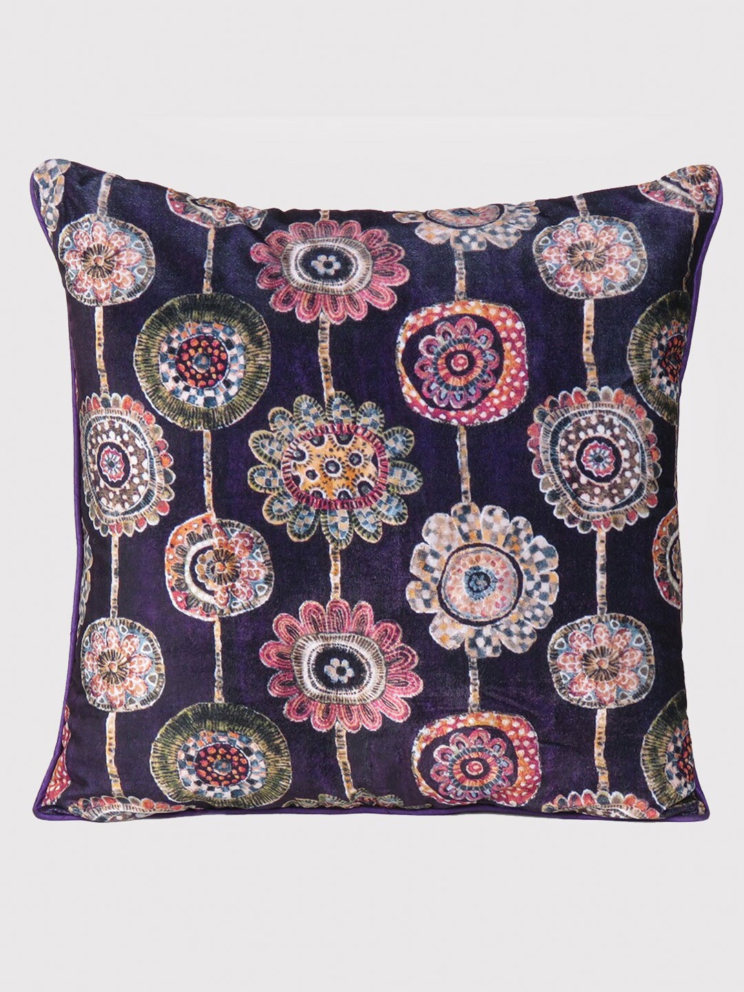 

OUSSUM Purple & Pink Floral Velvet Printed Velvet Square Cushion Cover