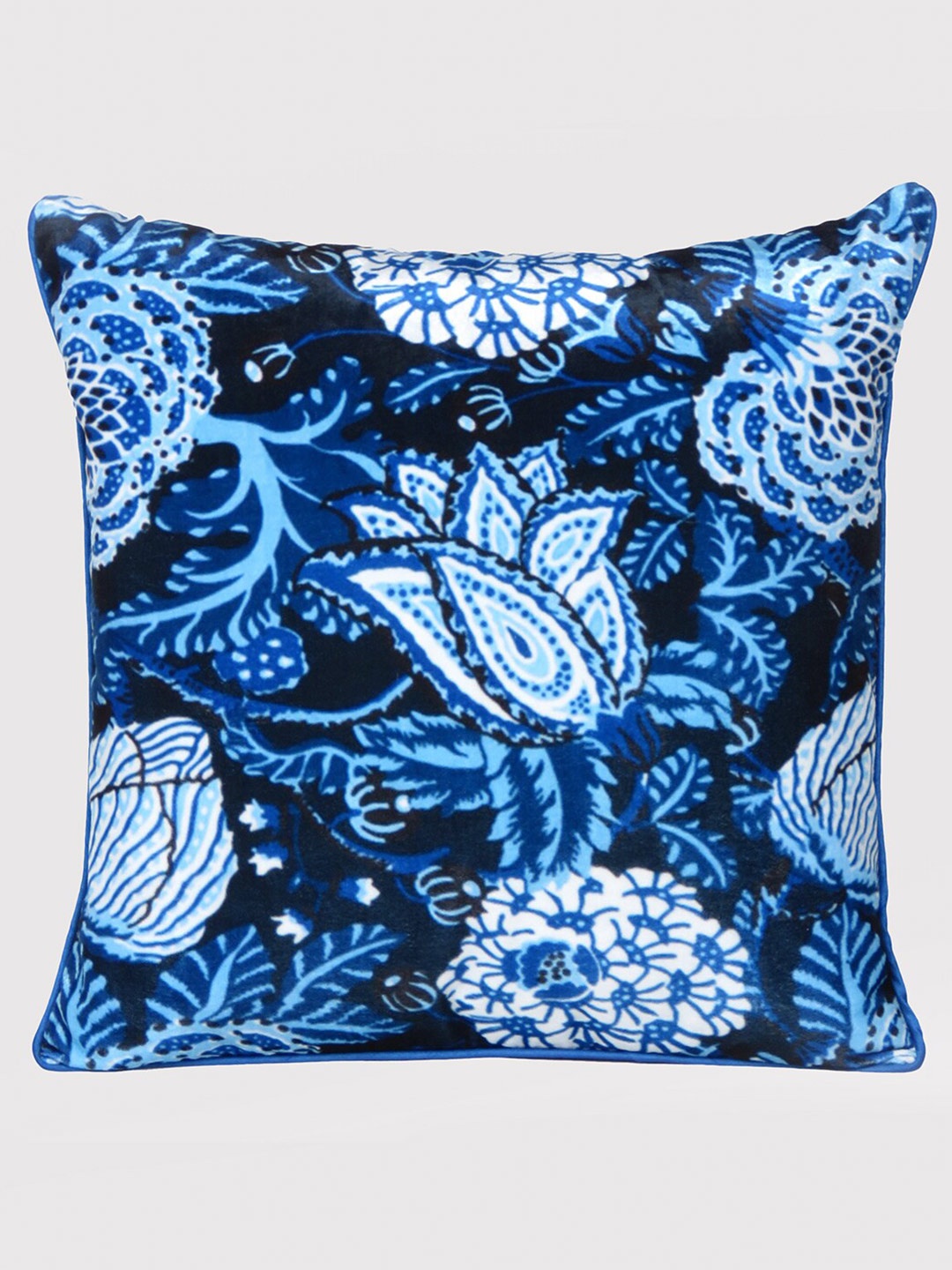 

OUSSUM Blue & White Floral Velvet Square Cushion Cover