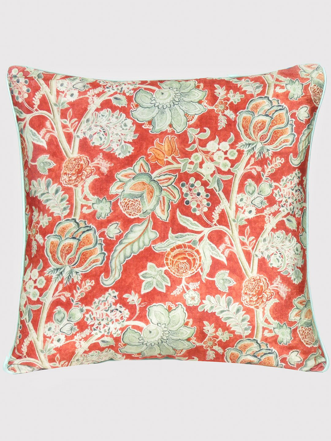 

OUSSUM Red & Blue Floral Printed Velvet Square Cushion Cover