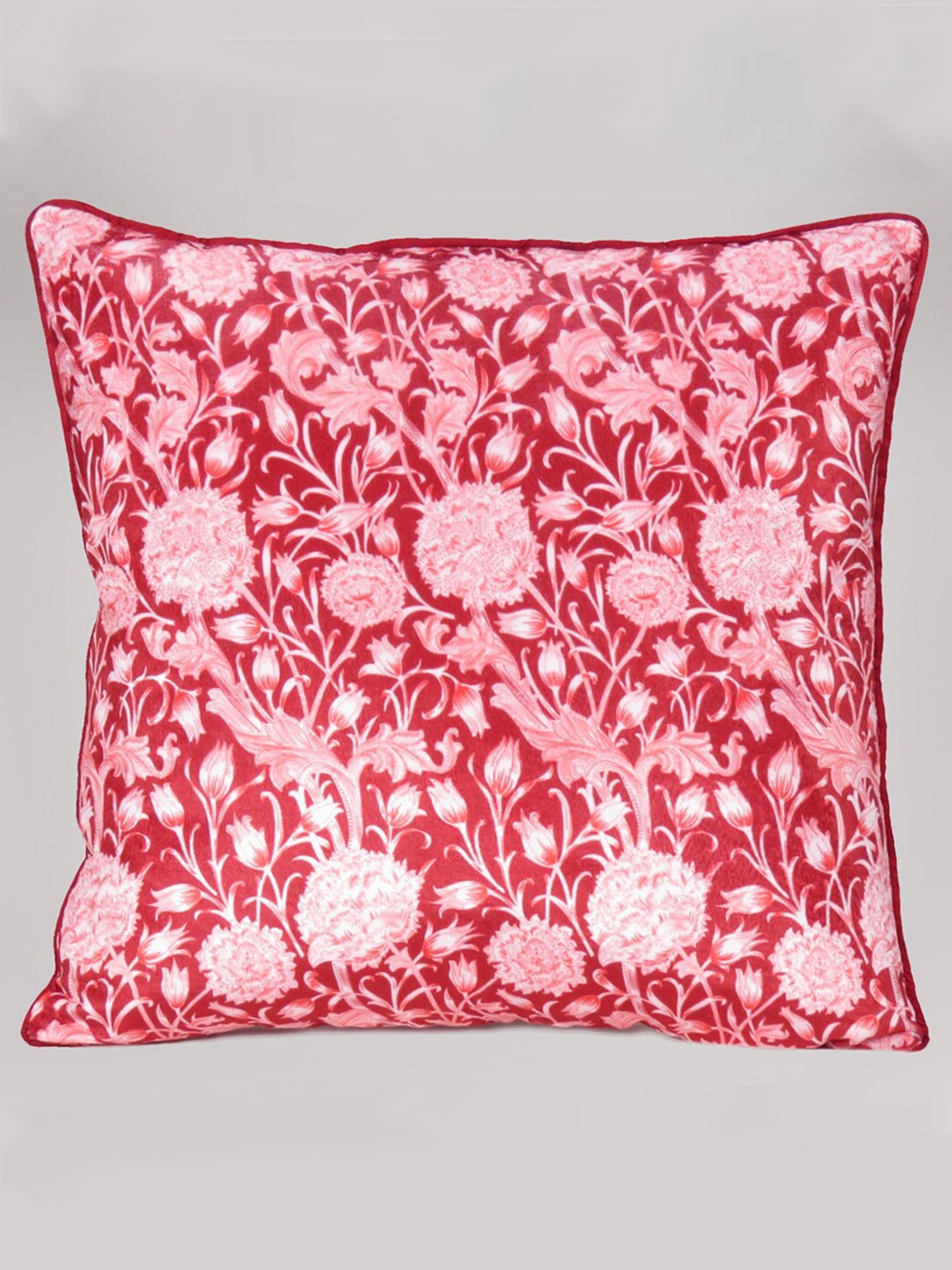 

OUSSUM Red & White Floral Printed Velvet Square Cushion Cover