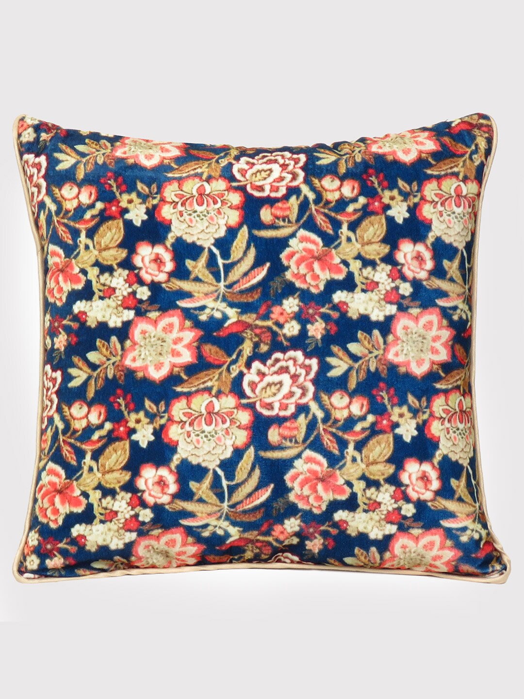 

OUSSUM Blue & Red Floral Velvet Square Cushion Cover