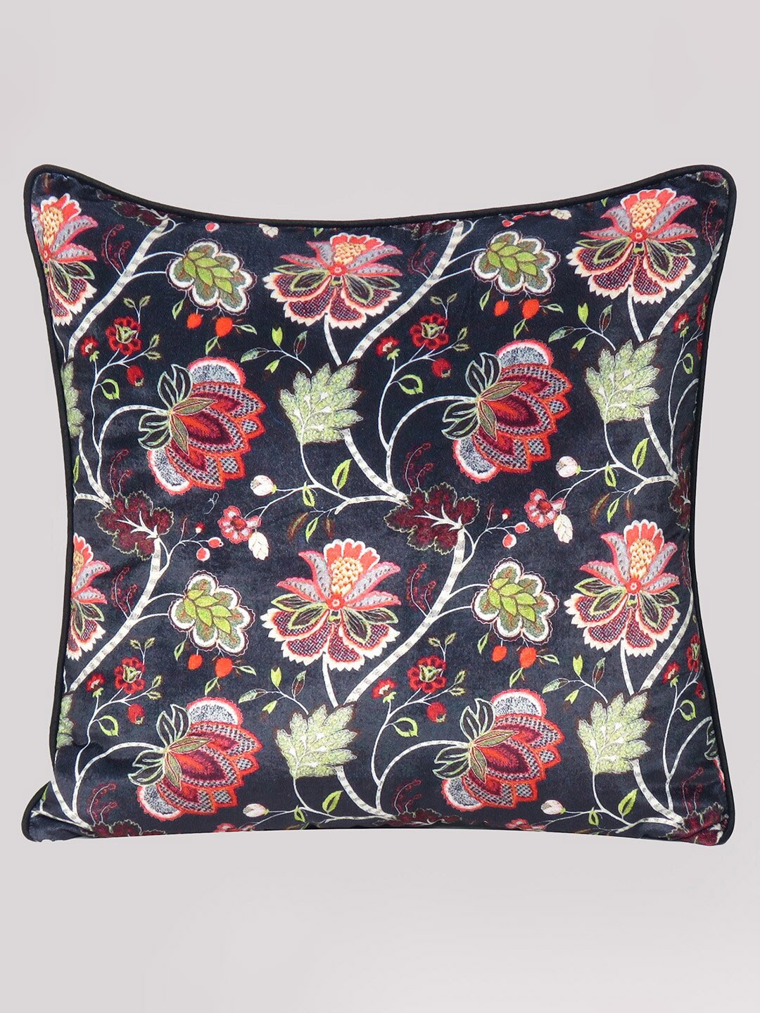 

OUSSUM Black & Red Floral Velvet Square Cushion Cover