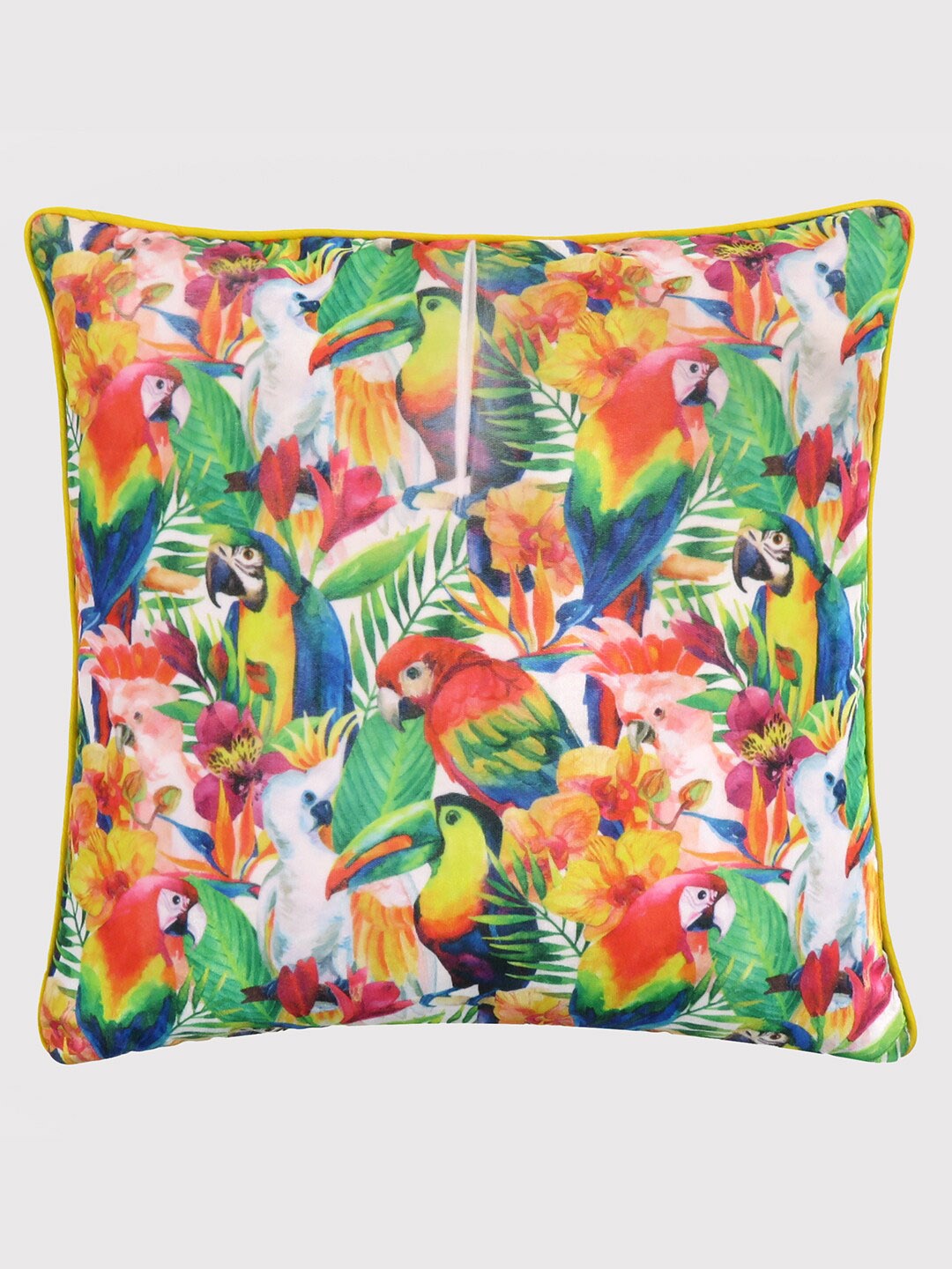 

OUSSUM Yellow & Blue Floral Velvet Square Cushion Cover