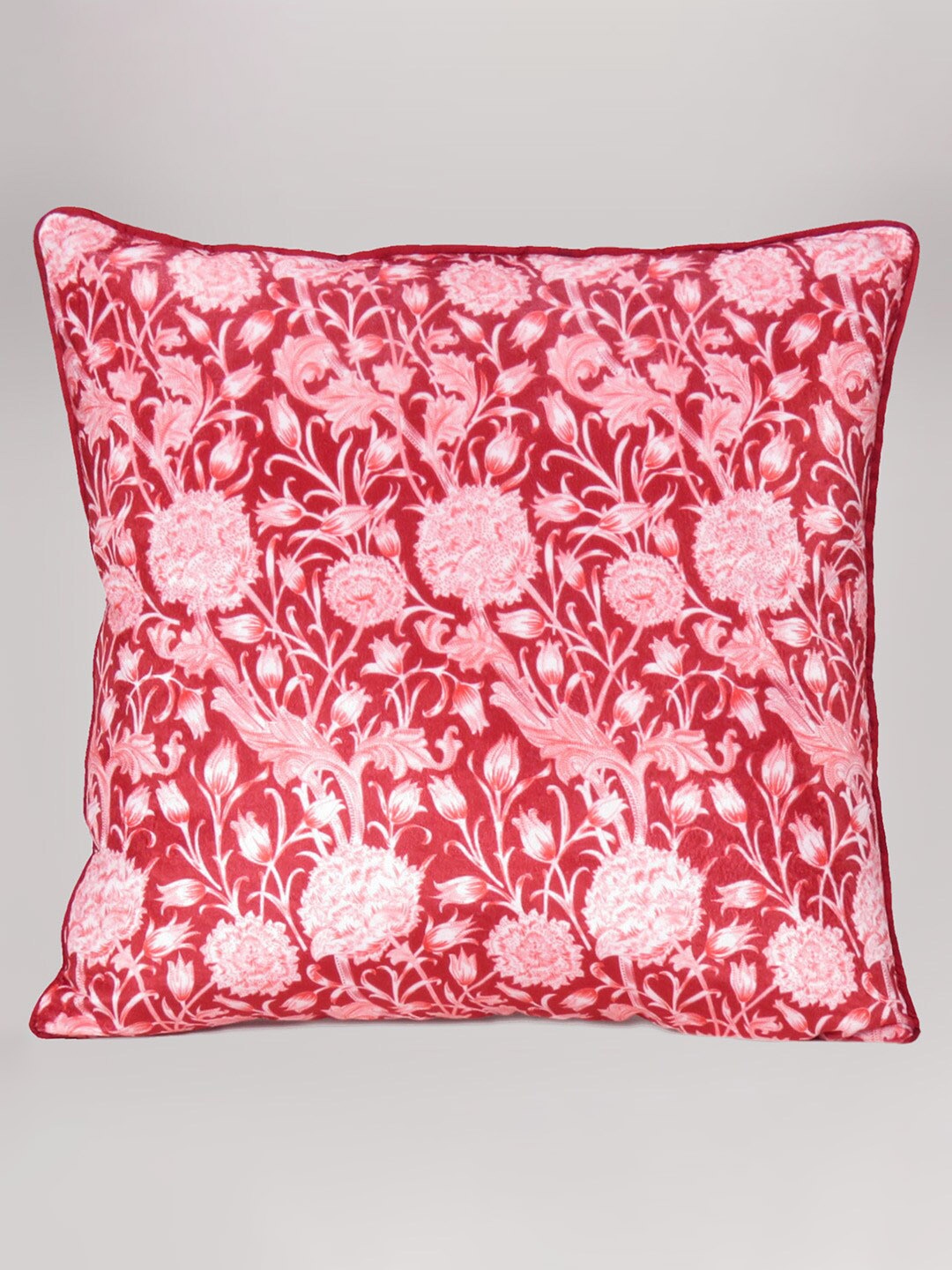 

OUSSUM Red & White Floral Velvet Square Cushion Cover