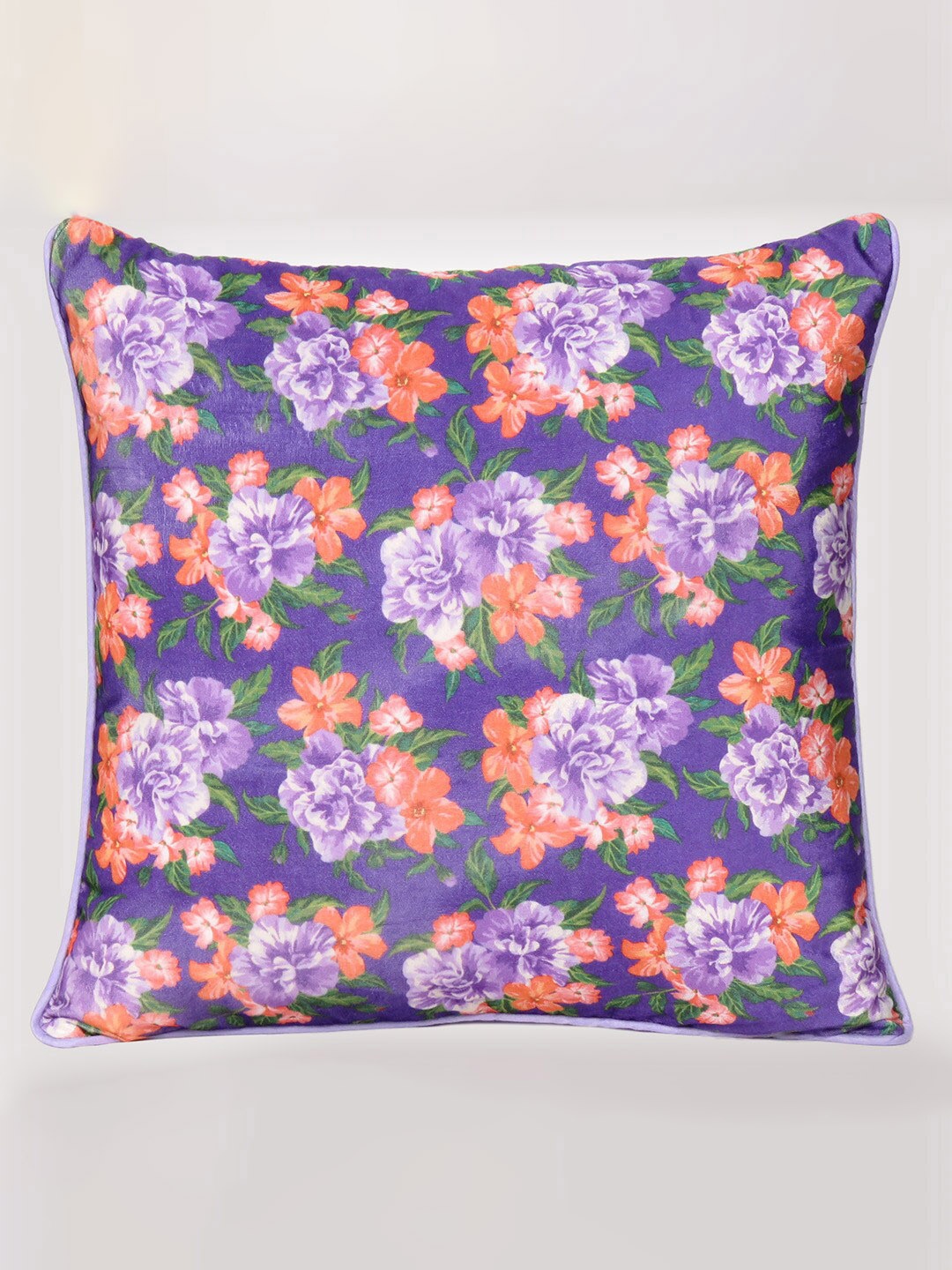

OUSSUM Purple & Green Floral Velvet Square Cushion Cover