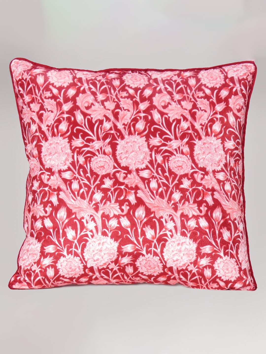 

OUSSUM Red & White Floral Velvet Square Cushion Cover