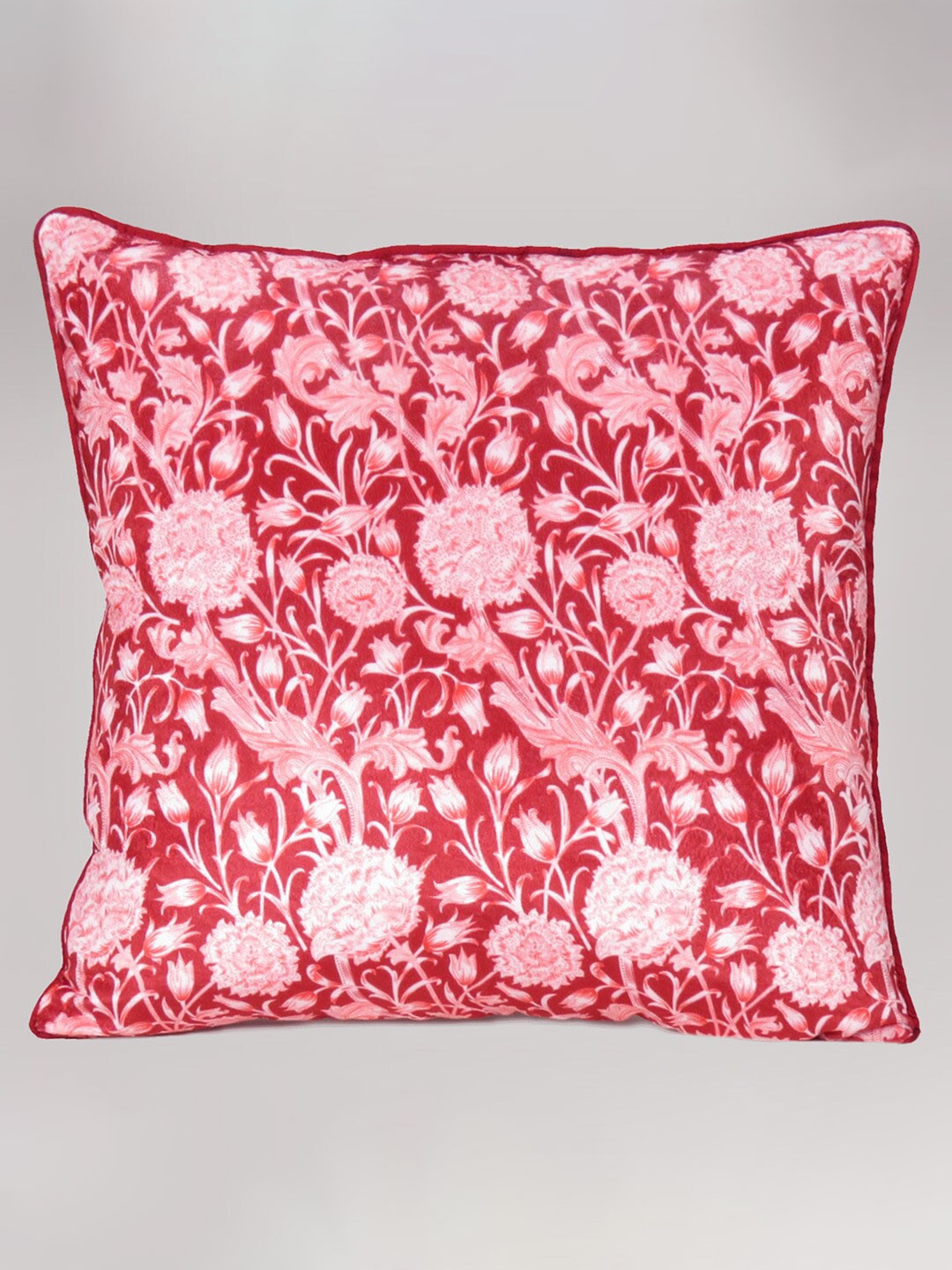 

OUSSUM Red & White Floral Printed Velvet Square Cushion Cover