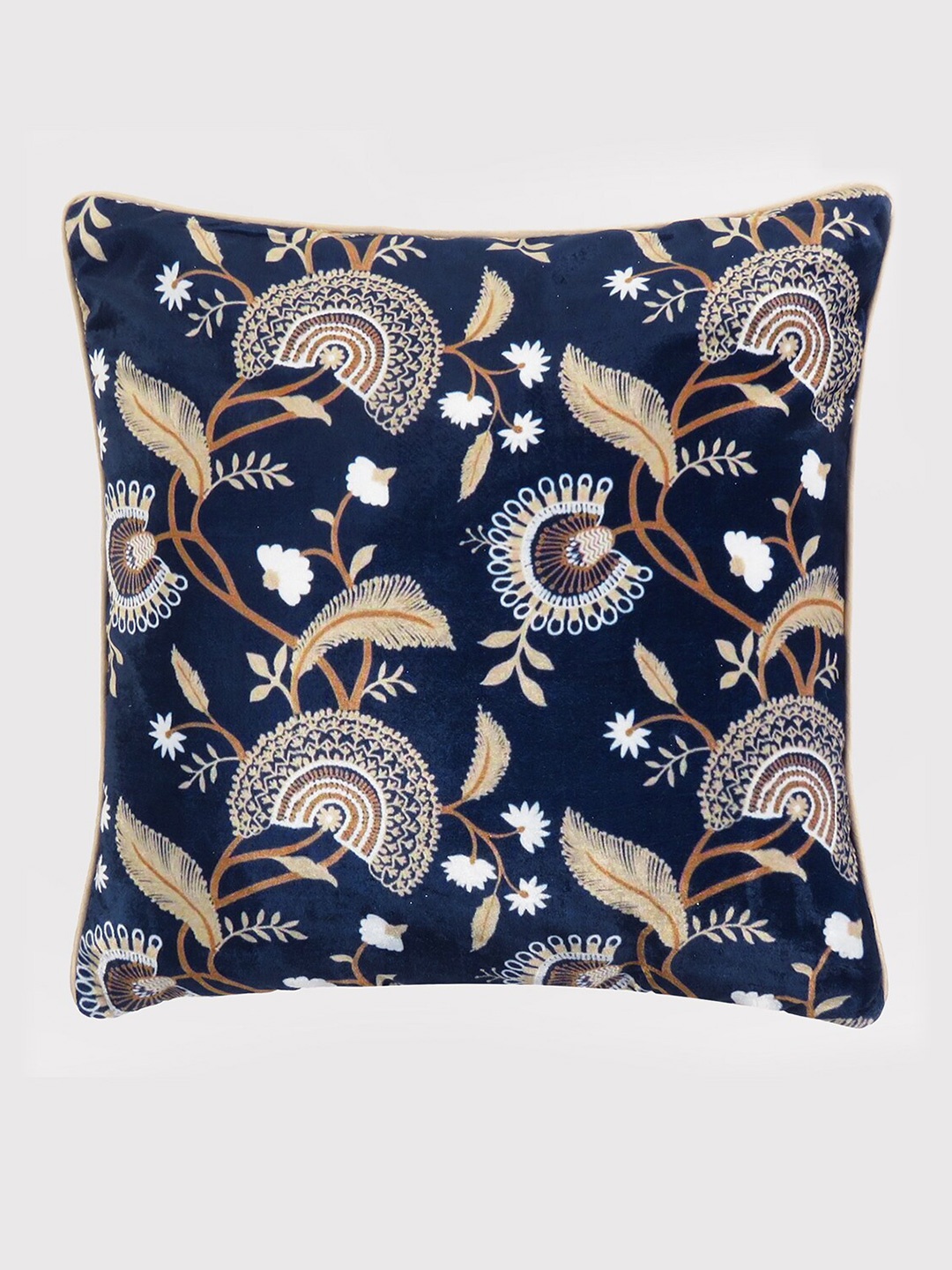 

OUSSUM Blue & White Floral Velvet Square Cushion Cover