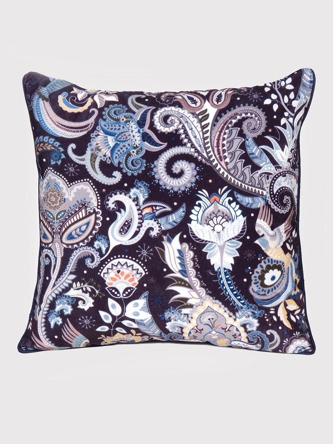

OUSSUM Blue & White Floral Velvet Square Cushion Cover