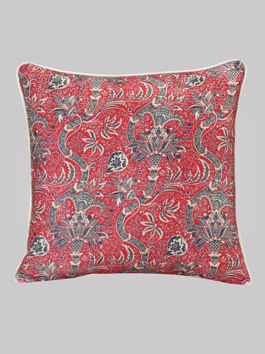 

OUSSUM Red & Black Floral Velvet Square Cushion Cover