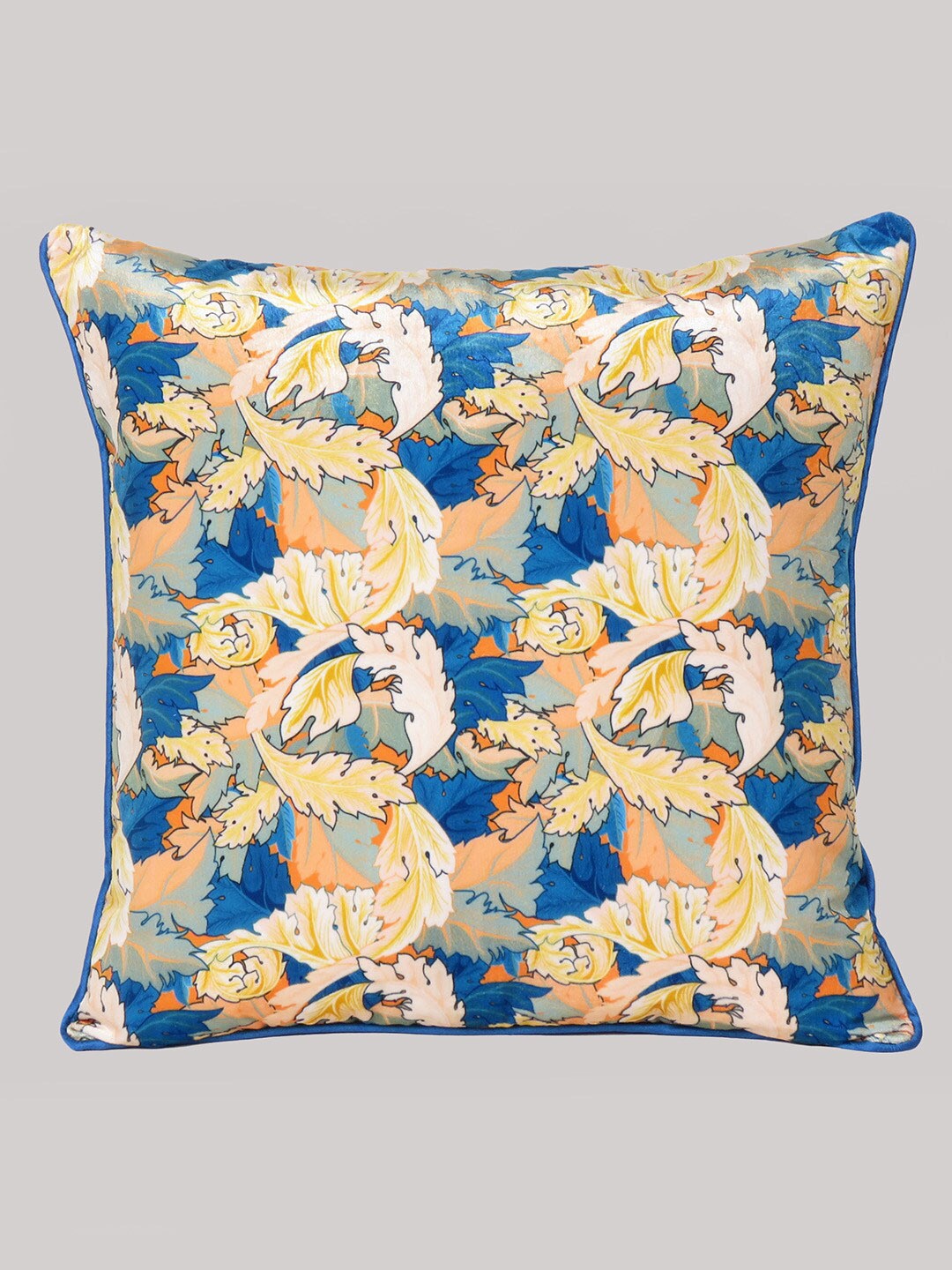 

OUSSUM Blue & Yellow Floral Velvet Square Cushion Cover