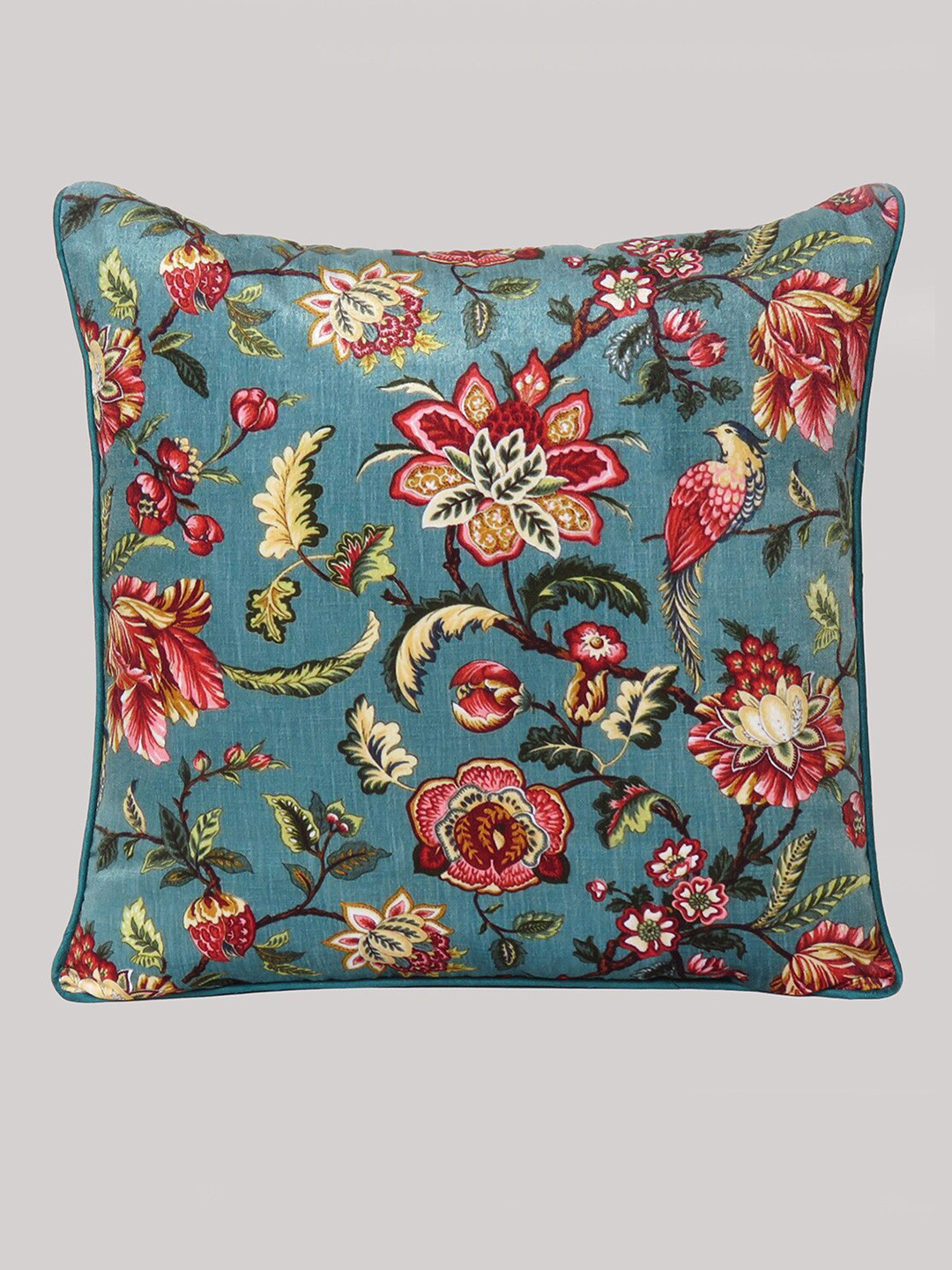 

OUSSUM Grey & Pink Floral Velvet Square Cushion Cover