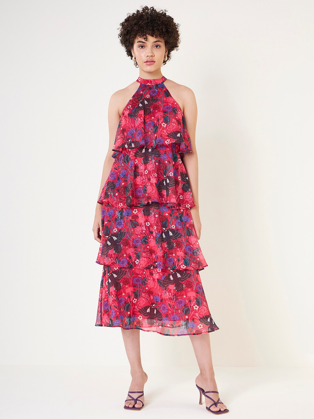 

Femella Floral Printed Halter Neck A-Line Midi Dress, Multi