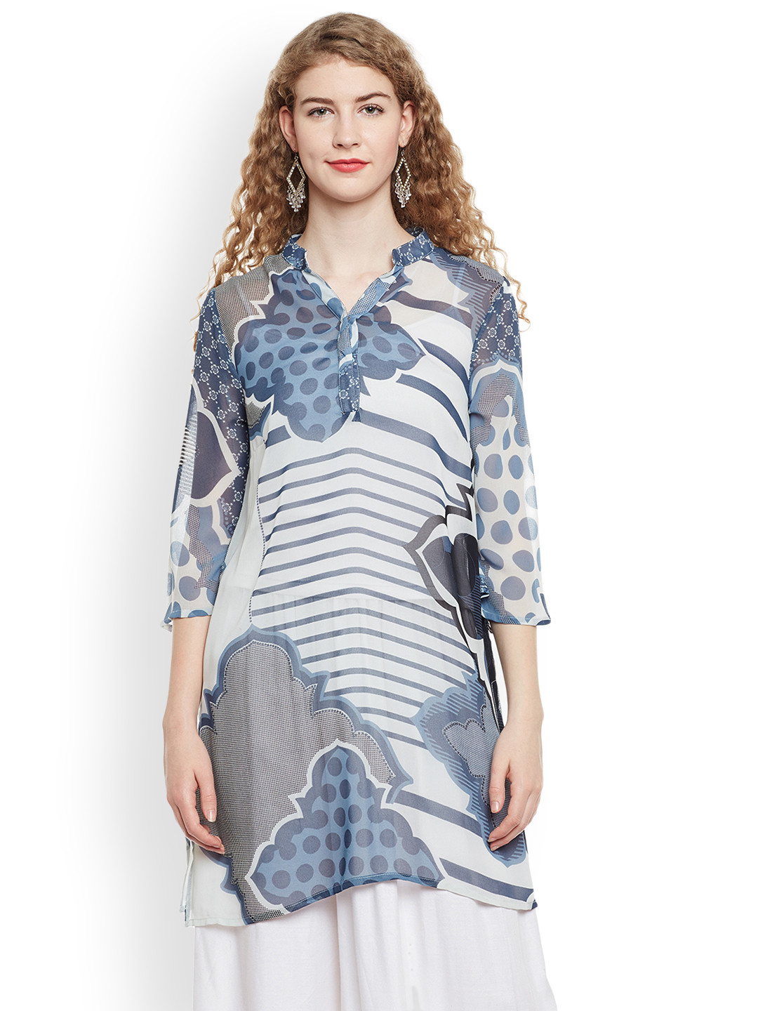 

Oxolloxo White & Blue Printed Tunic