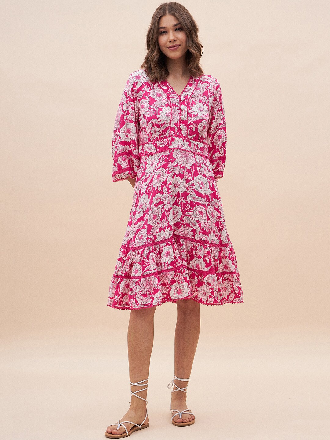 

Femella Floral Printed Fit & Flare Dress, Pink