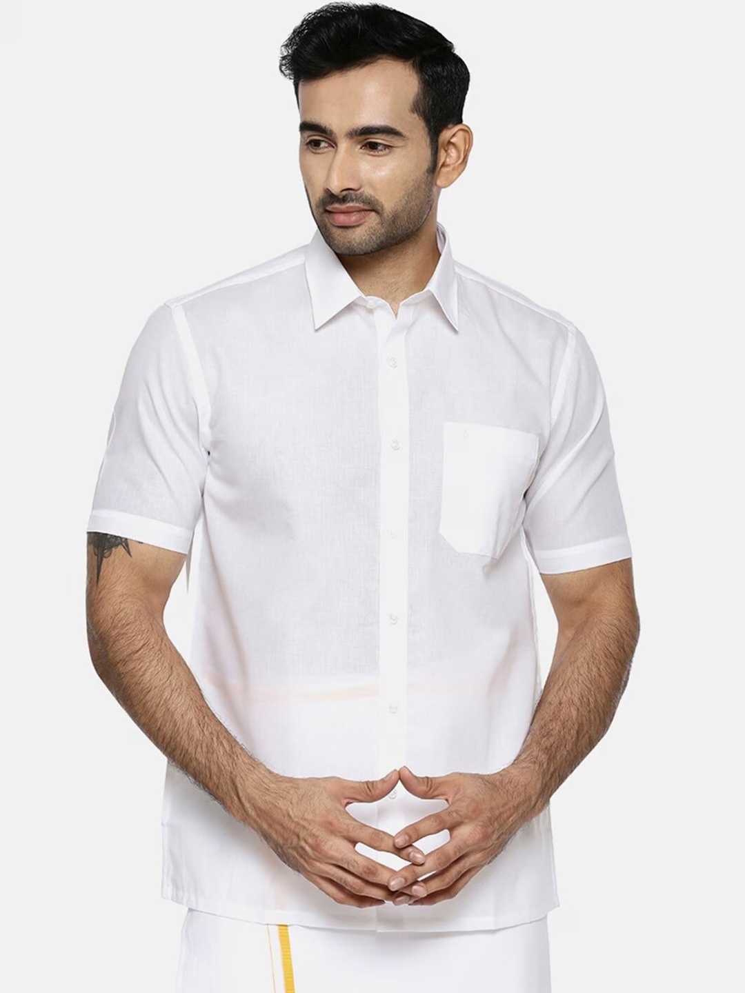 

Ramraj Spread Collar Regular Fit Pure Cotton Casual Shirt, White