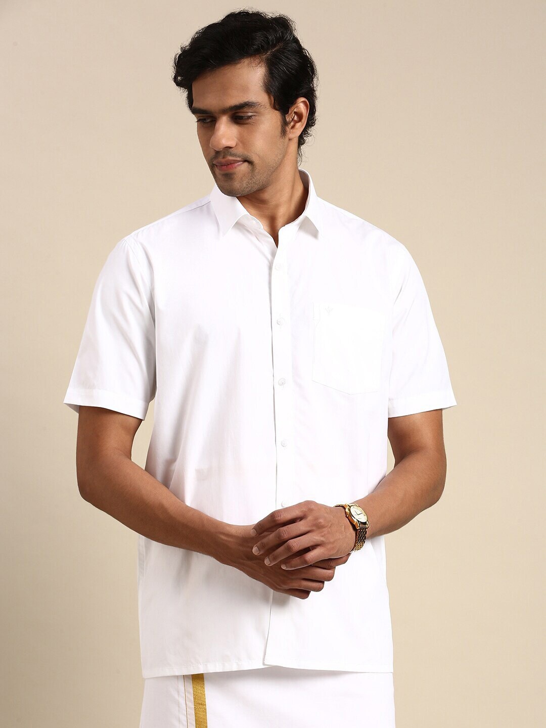 

Ramraj Spread Collar Regular Fit Pure Cotton Casual Shirt, White