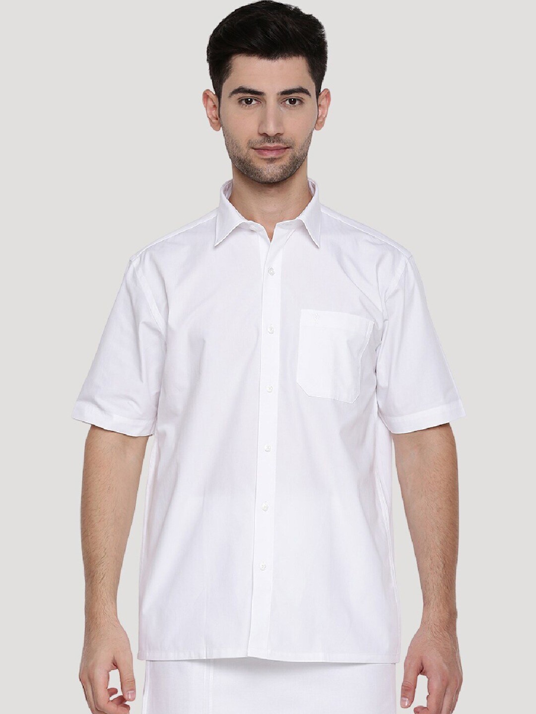 

Ramraj Spread Collar Regular Fit Pure Cotton Casual Shirt, White