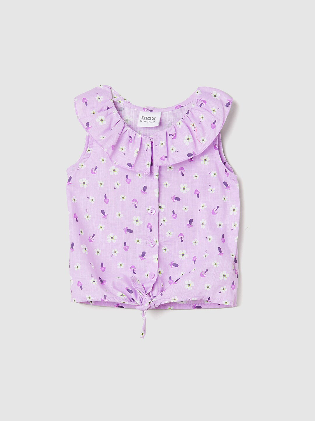 

max Girls Floral Printed Sleeveless Ruffled Pure Cotton Top, Purple