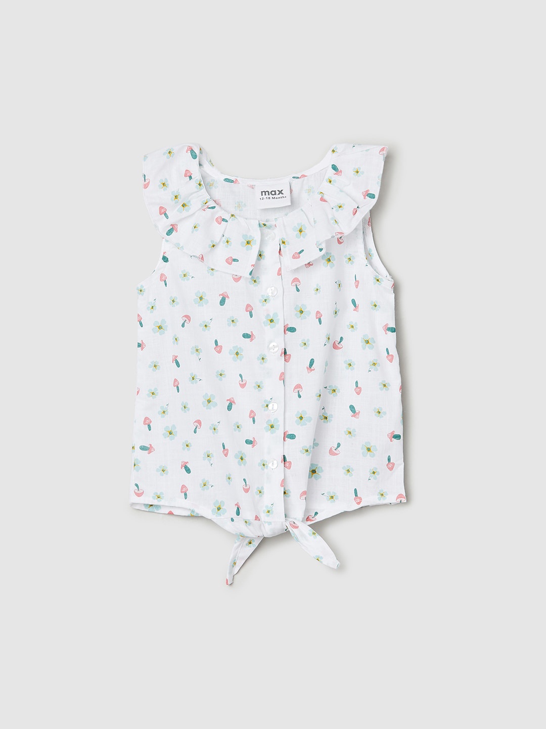 

max Girls Floral Printed Sleeveless Ruffled Pure Cotton Top, White