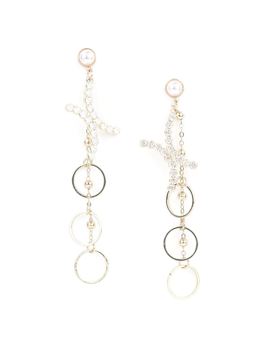 

ODETTE Gold-Plated Stone-Studded Pearl Beaded Dangle Drop Earrings