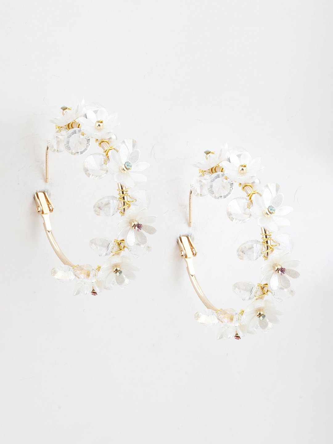 

ODETTE Gold-Plated Stone-Studded Floral Hoop Earrings