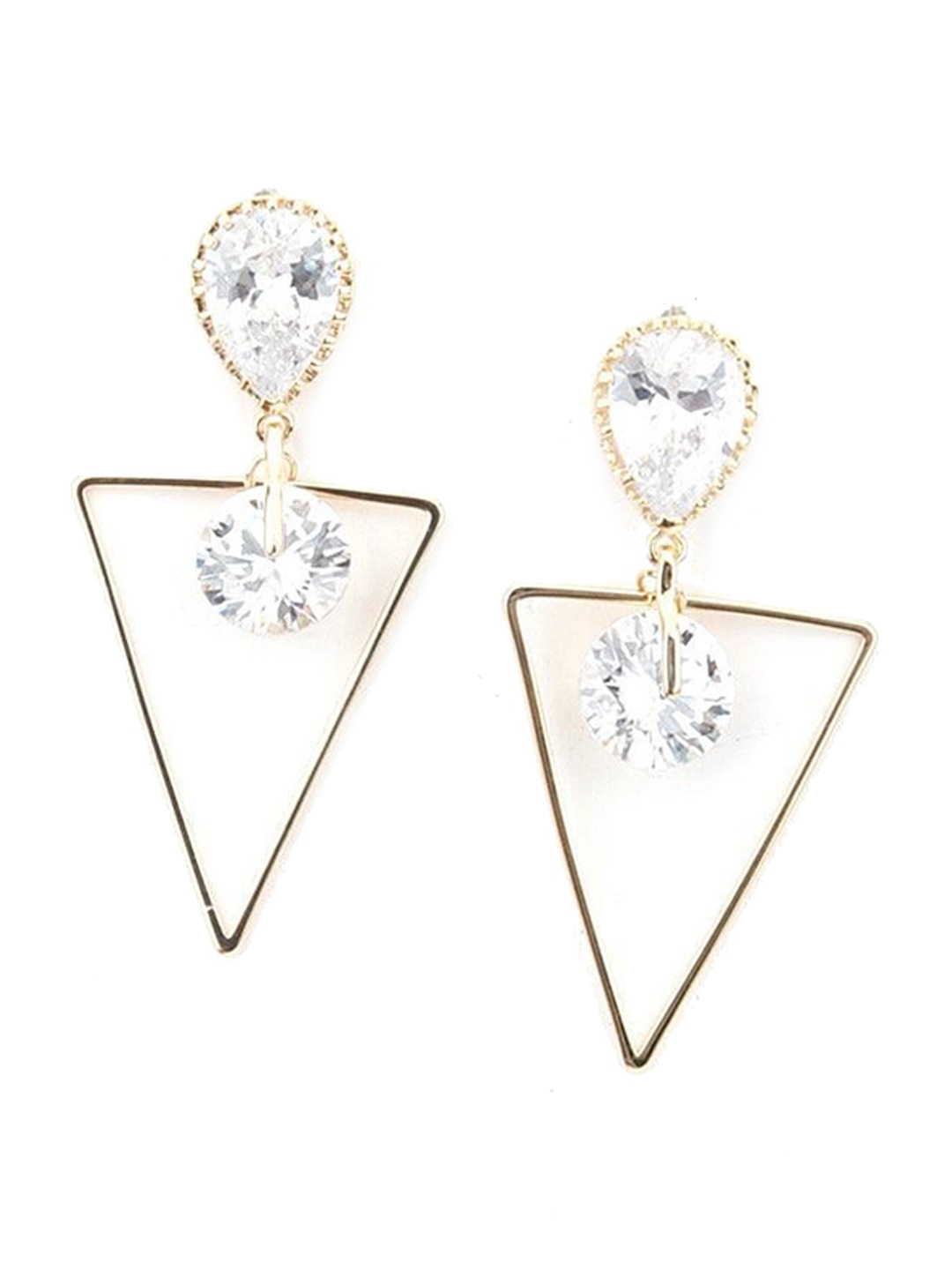 

ODETTE Gold-Plated Stone-Studded Geometrical Drop Earrings
