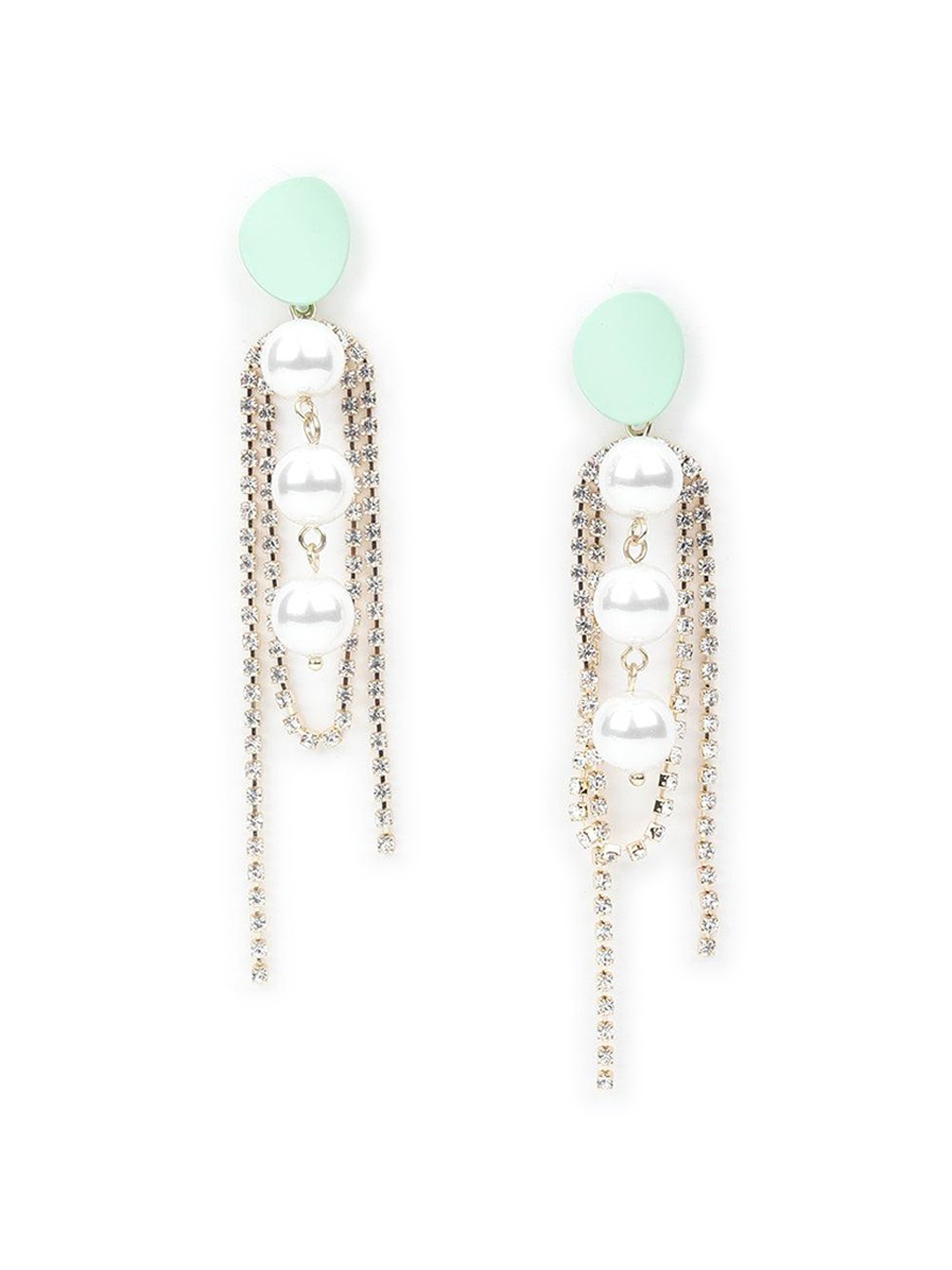 

ODETTE Gold-Plated Classic Stone Studded & Beaded Drop Earrings