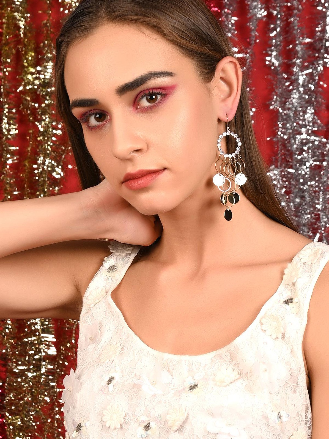 

ODETTE Gold-Plated Classic Stone Studded Drop Earrings