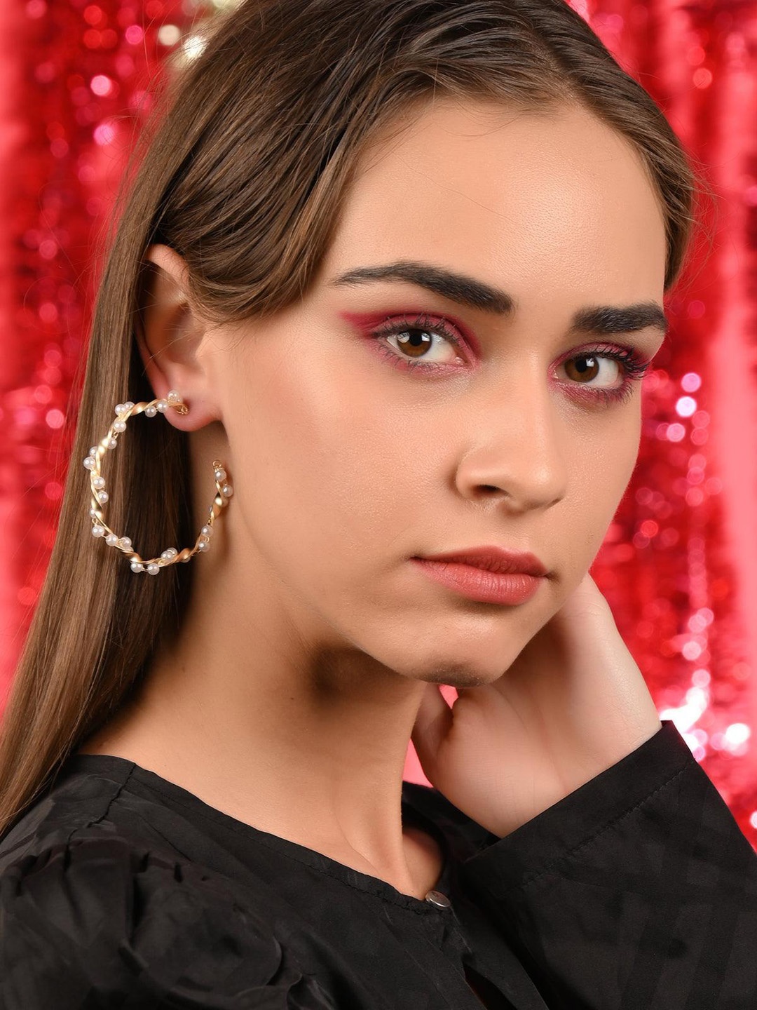 

ODETTE Gold-Plated Circular Beaded Hoop Earrings