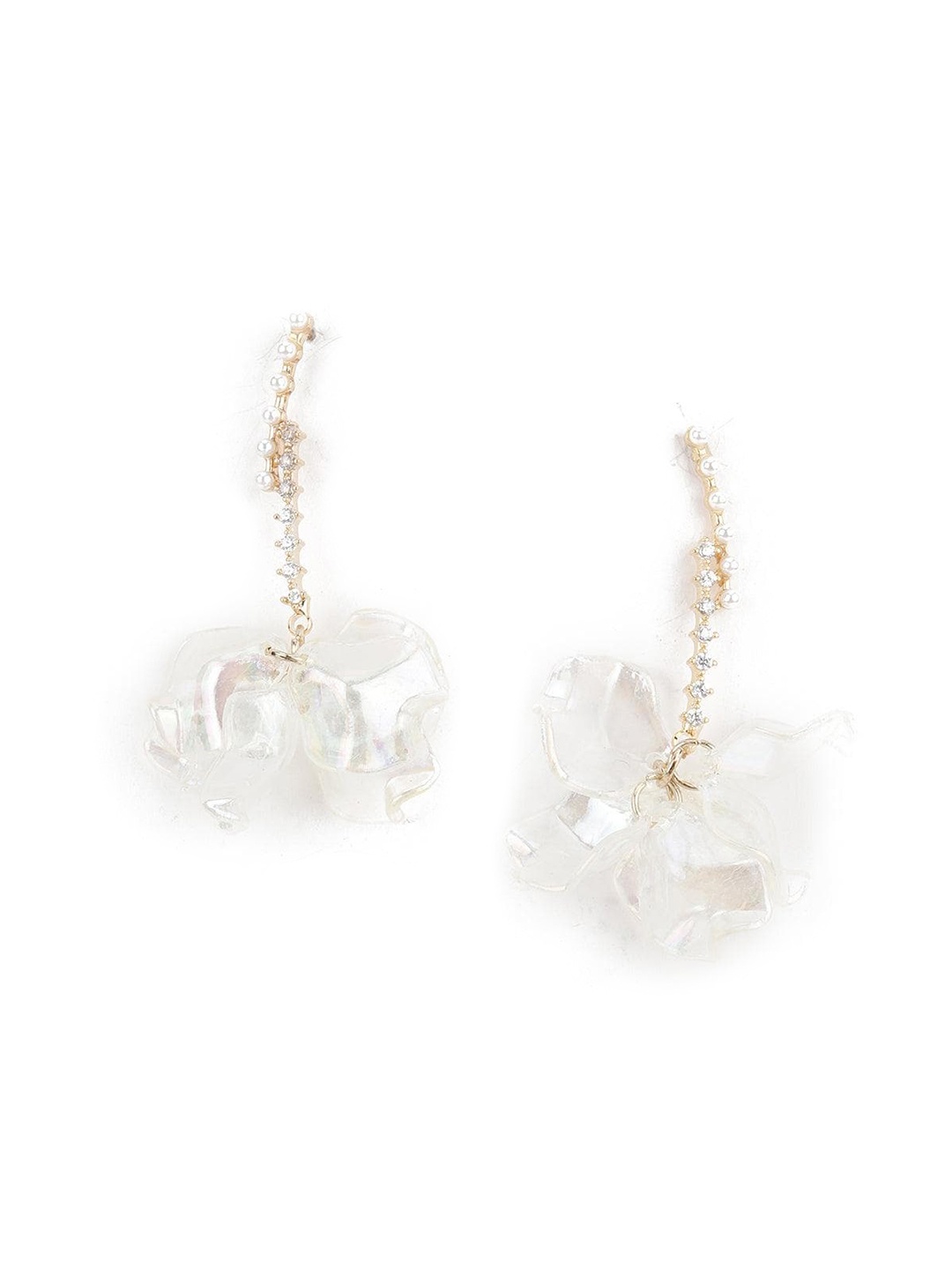 

ODETTE Gold-Plated Stone Studded Floral Drop Earrings