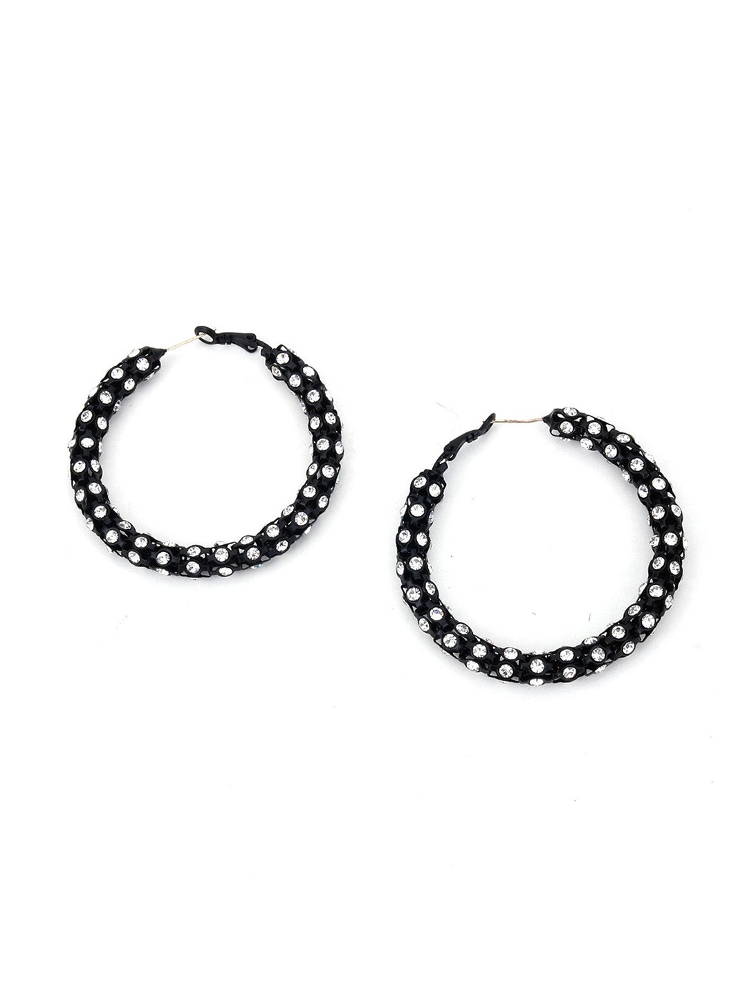 

ODETTE Stone Studded Classic Hoop Earrings, Black