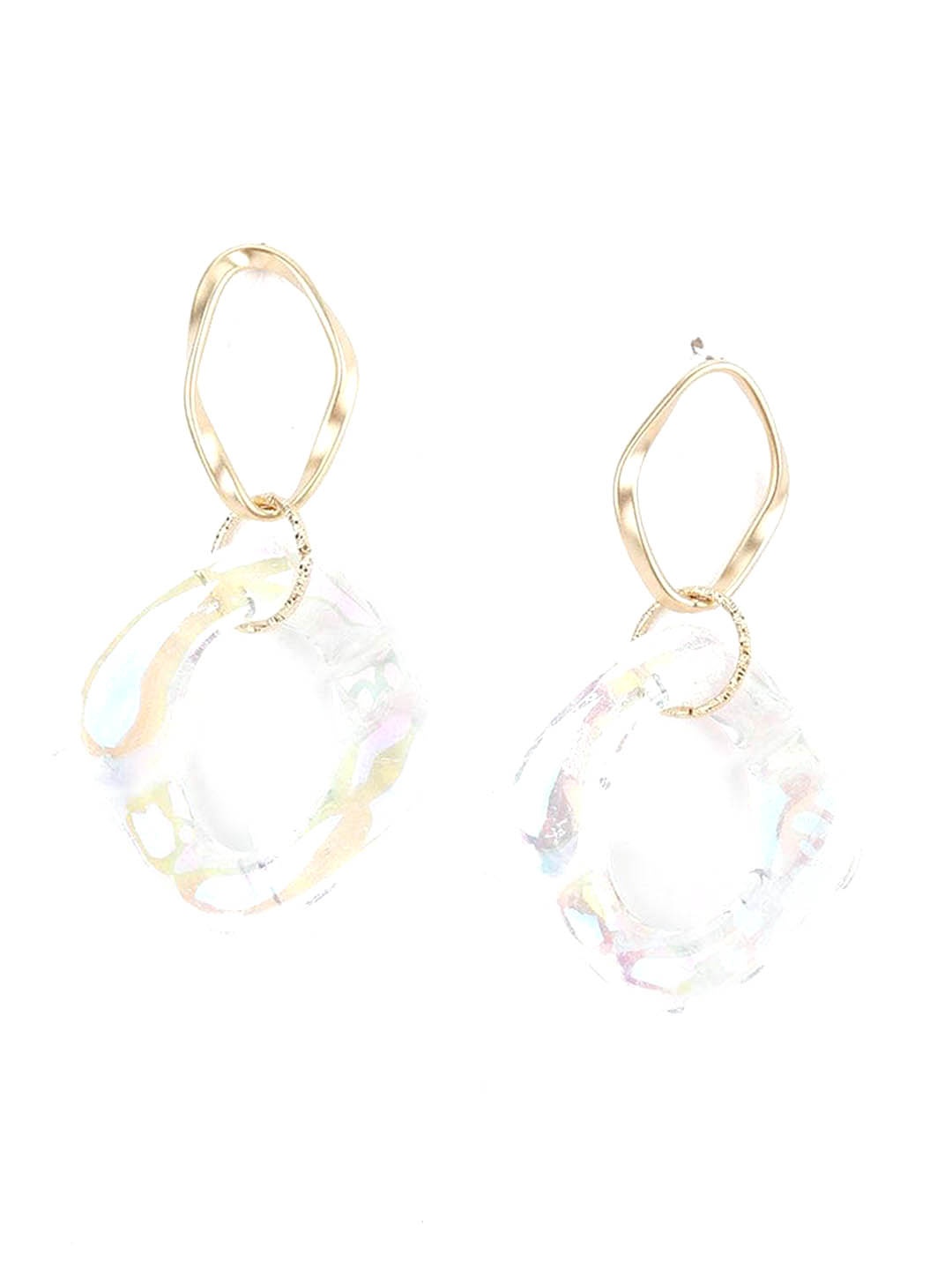 

ODETTE Gold-Plated Stone Studded Geometric Shaped Drop Earrings