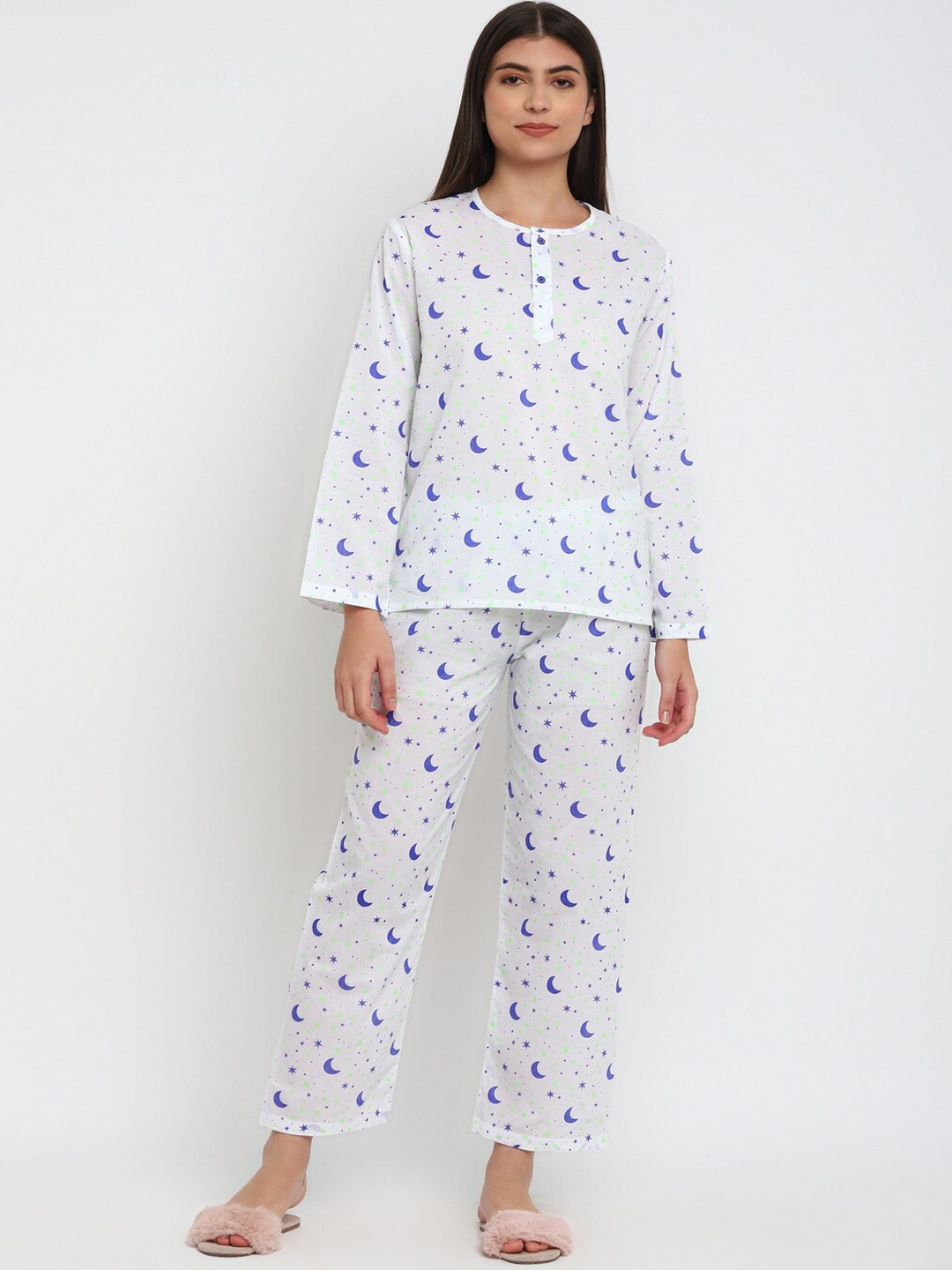 

shopbloom Graphic Printed Pure Cotton Night suit, White