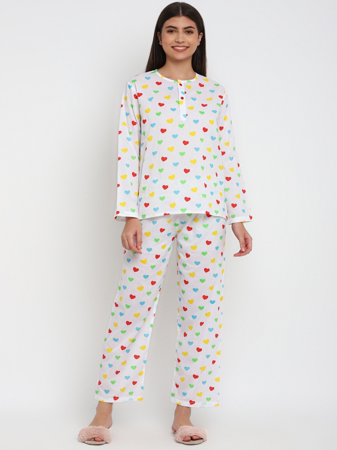 

shopbloom Conversational Printed Pure Cotton Night suit, White