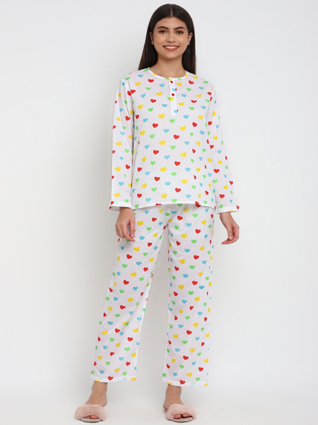

shopbloom Conversational Printed Pure Cotton Night suit, White