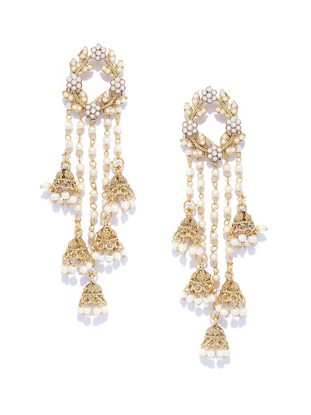 

Shining Diva Gold-Toned & White Classic Jhumkas
