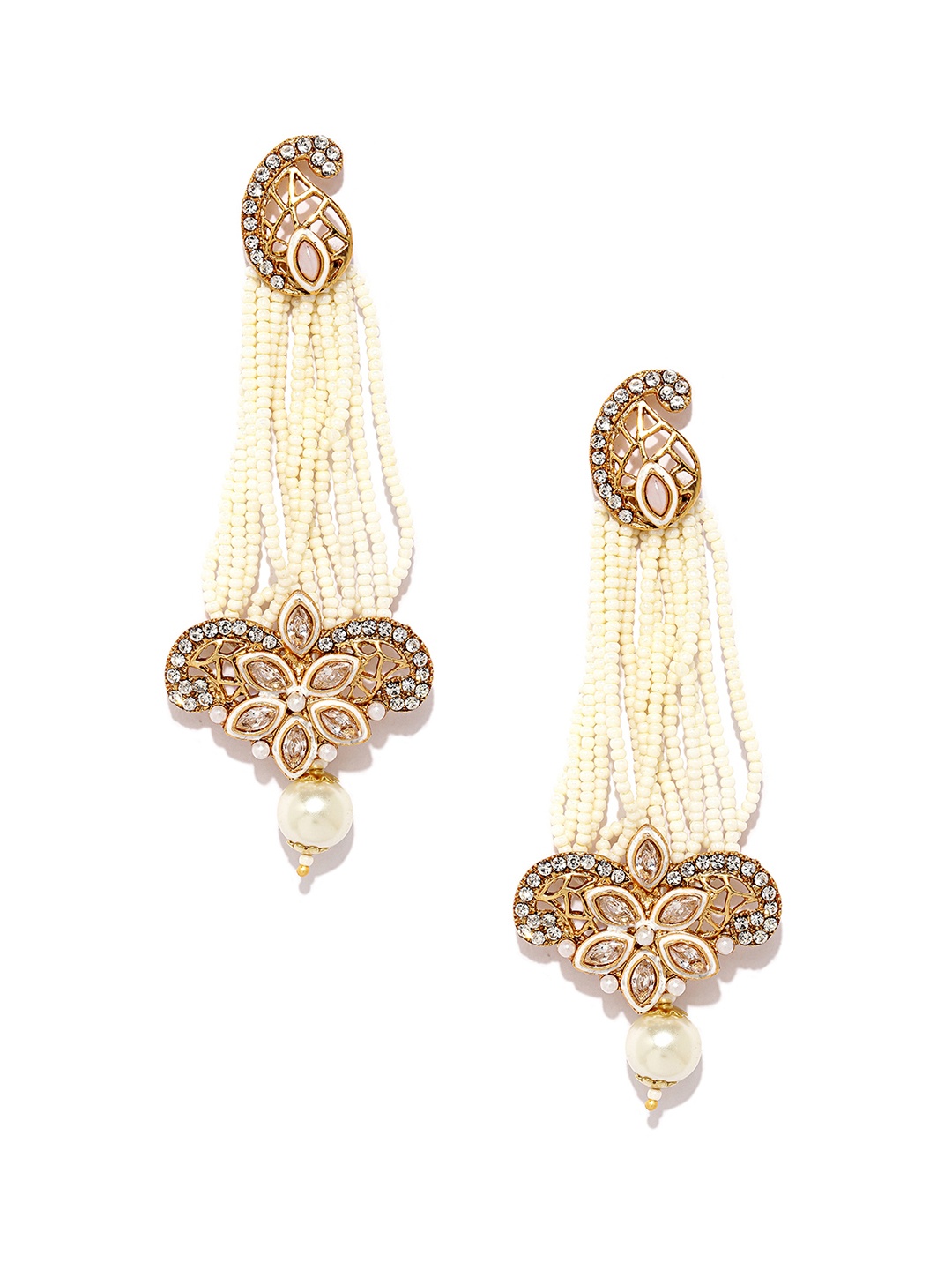 

Shining Diva Gold-Toned & White Classic Drop Earrings