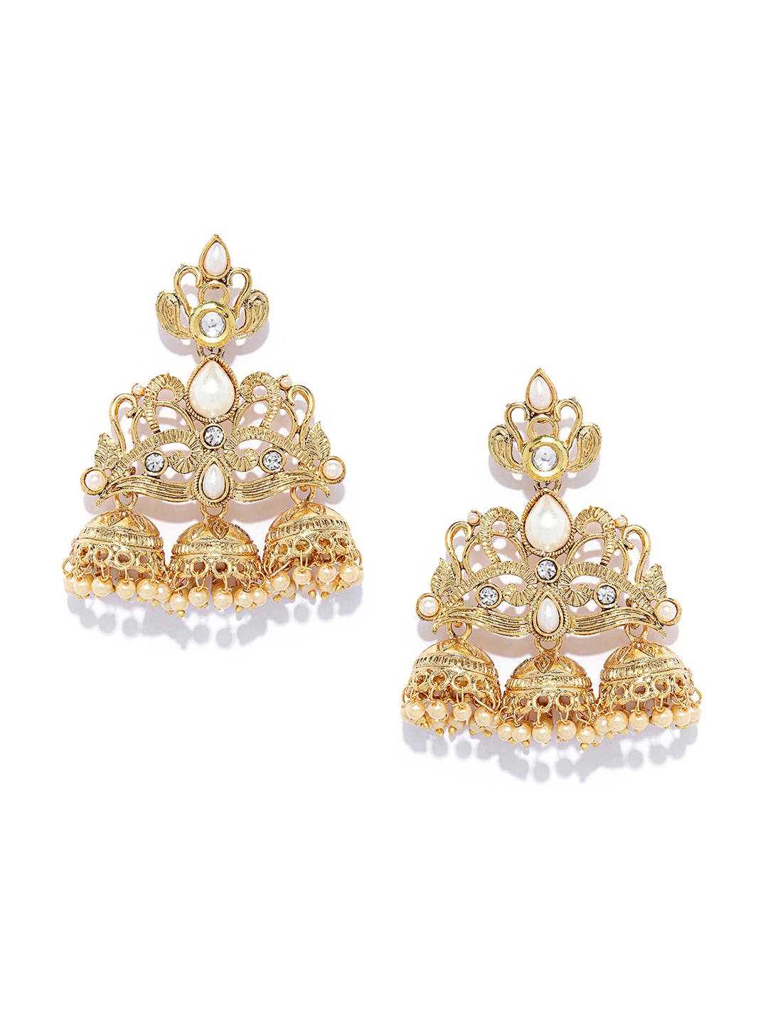 

Shining Diva Gold-Toned & White Classic Jhumkas