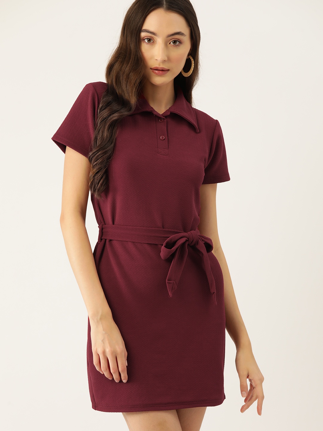 

DressBerry T-shirt Mini Dress with Belt, Maroon
