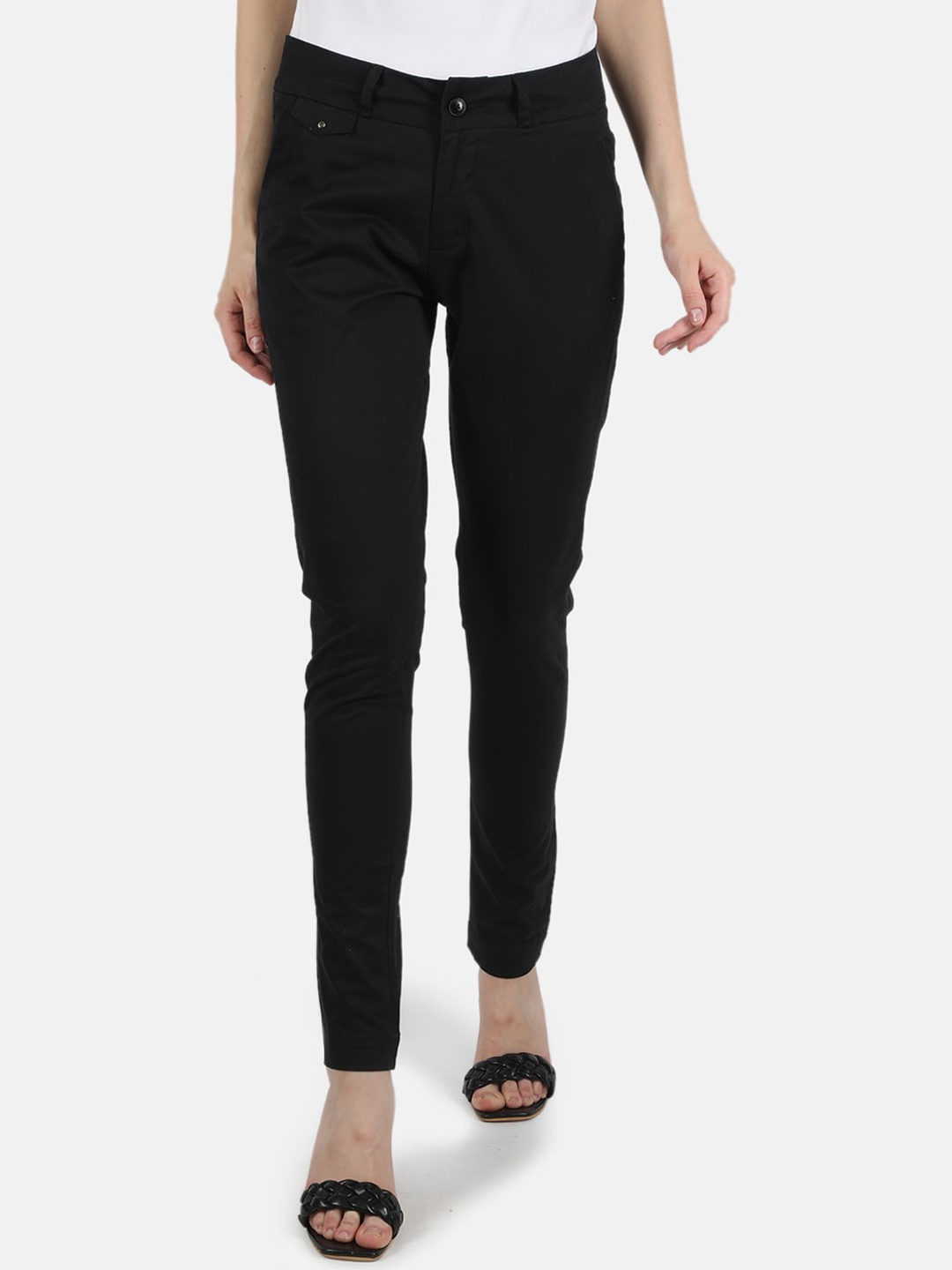 

Monte Carlo Women Mid Rise Cotton Trousers, Black