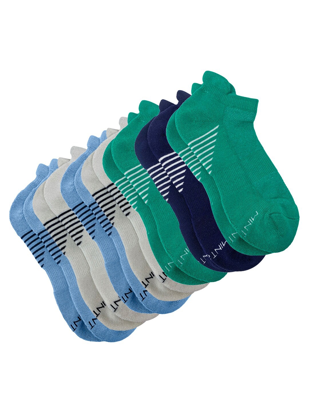 

Mint & Oak Men Pack Of 7 Patterned Ankle Length Socks, Blue