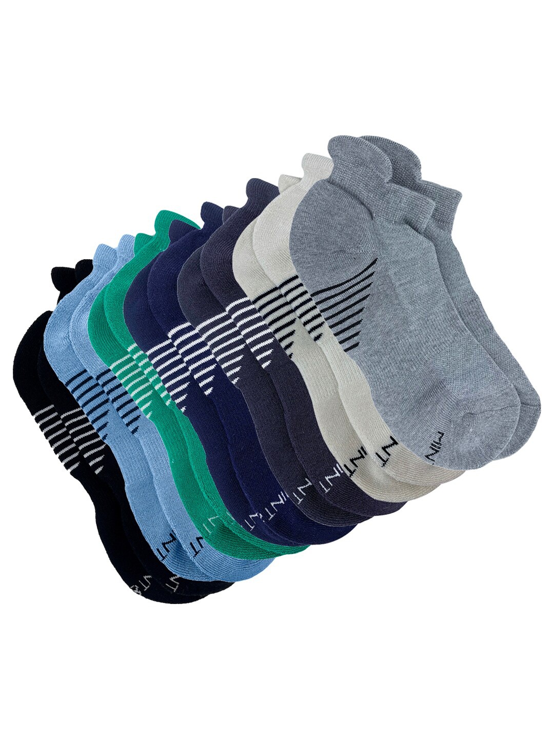 

Mint & Oak Men Pack Of 7 Patterned Ankle Length Socks, Blue