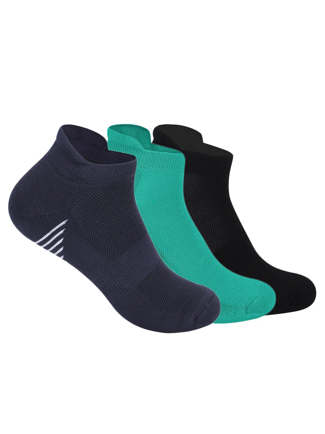 

Mint & Oak Men Pack Of 3 Patterned Moisture Wicking Ankle-Length Socks, Black