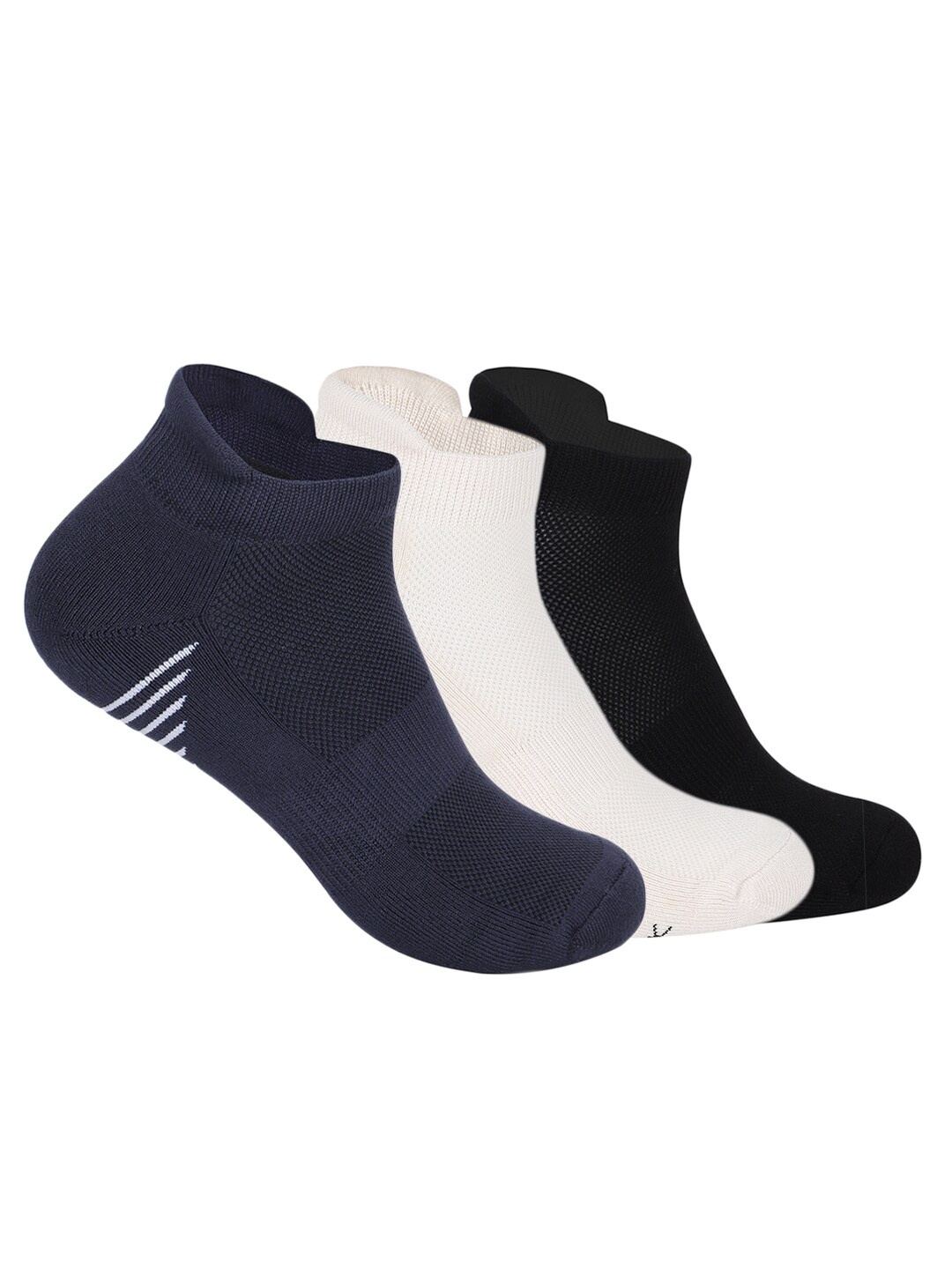 

Mint & Oak Men Pack Of 3 Patterned Moisture Wicking Ankle-Length Socks, Navy blue