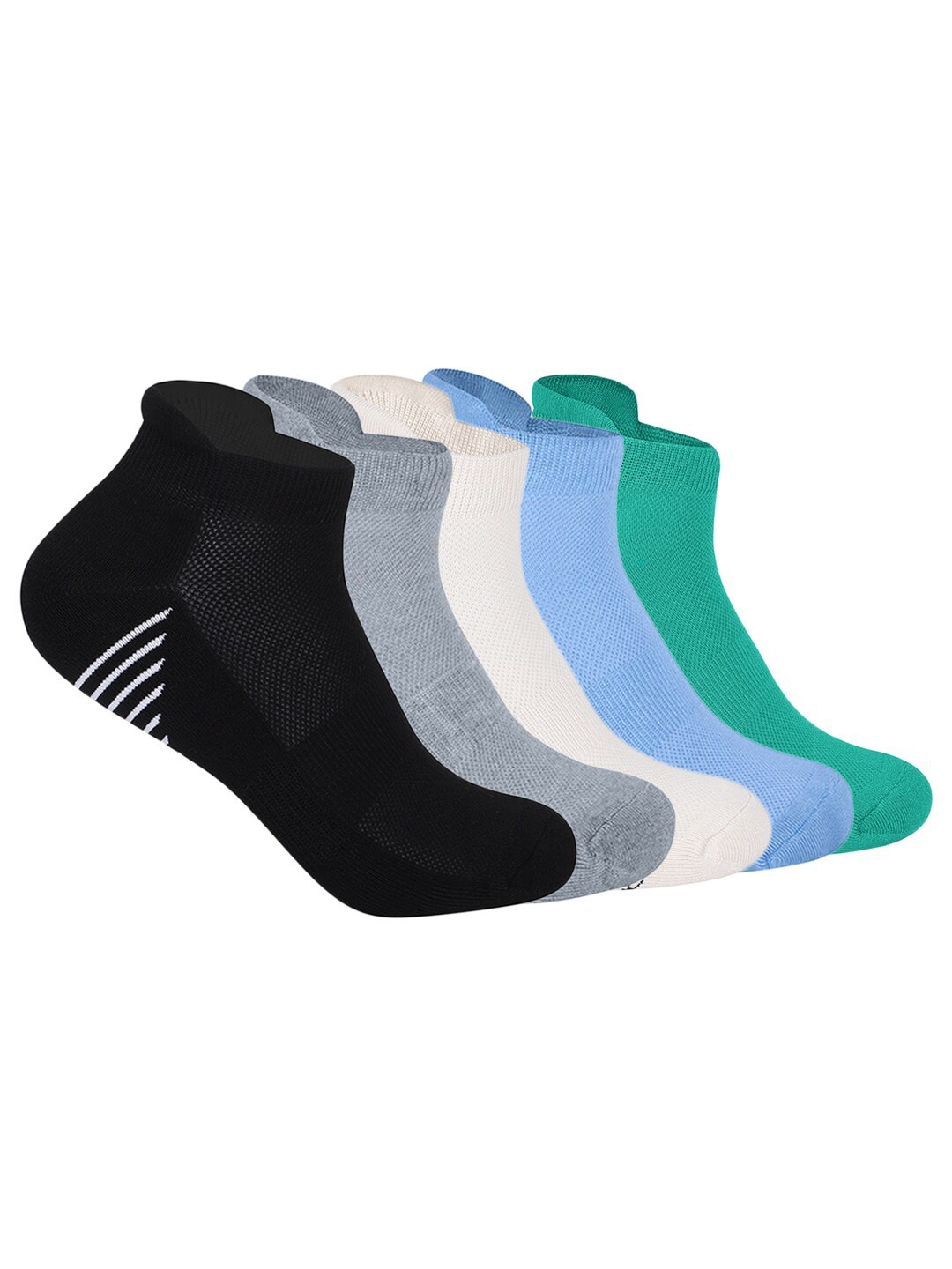 

Mint & Oak Men Pack Of 5 Patterned Moisture Wicking Ankle-Length Socks, Grey