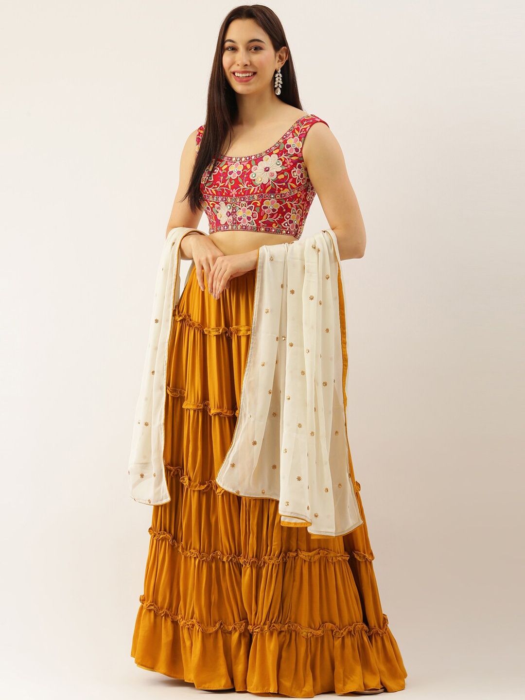 

panchhi Gathered Satin Maxi Flared Skirt, Brown