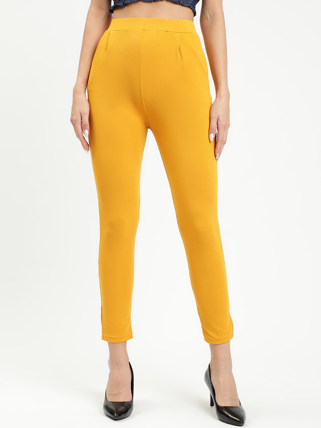 

BAESD Women Slim Fit Wrinkle Free Pleated Trousers, Yellow