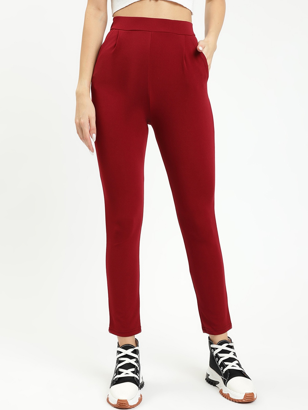 

BAESD Women Slim Fit Wrinkle Free Pleated Trousers, Maroon